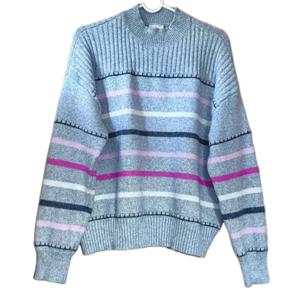 St. John’s Bay Gray Striped Funnel Mock Neck Sweater Vintage Y2K Style Size XXL